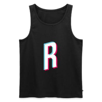 R - letter R - Men's Premium Organic Tank Top - black - Front - AI Model Male 178 light (178cm)
