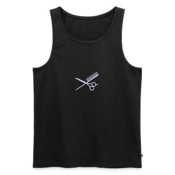Kamm & Schere / comb & scissors (crossed , 1c) - Männer Premium Bio Tank Top - Schwarz - Vorne - AI Model Male 178 light (178cm)