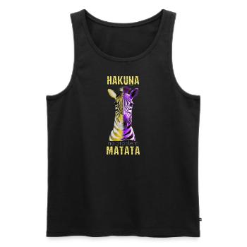 Zebra bunt mit Spruch in Suaheli - Männer Premium Bio Tank Top - Schwarz - Vorne - AI Model Male 178 light (178cm)