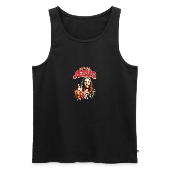 Aimer comme Jésus Visage classique de Jésus - Débardeur bio Premium Homme - noir - Devant - Michal (187cm)
