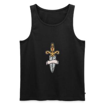 Traditionnelle couteau à épée tatouage avec bannière - Débardeur bio Premium Homme - noir - Devant - Michal (187cm)