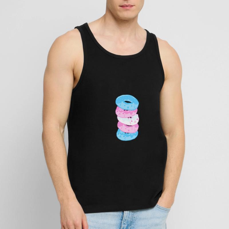 Trans Pride Cat 8-Bit Pixel Donut Stack Trans Men's Premium Organic Tank Top
