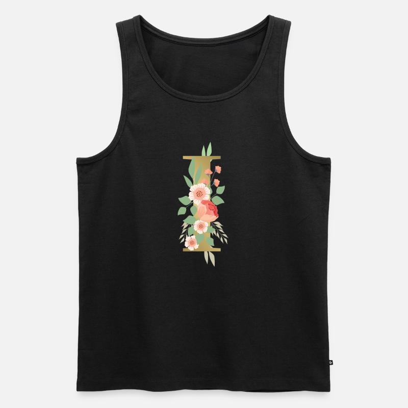 Eleganter Buchstabe 'I' mit Blumen - Männer Premium Bio Tank Top - Schwarz