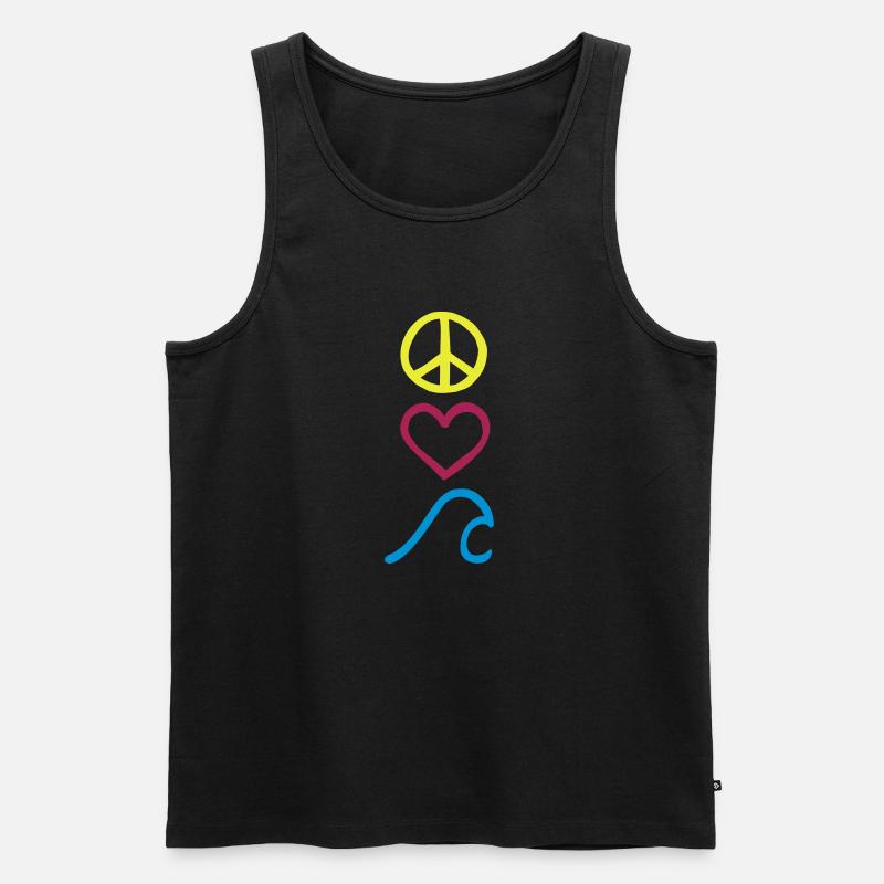 Peace,Love,Surf_Symbole - Männer Premium Bio Tank Top - Schwarz