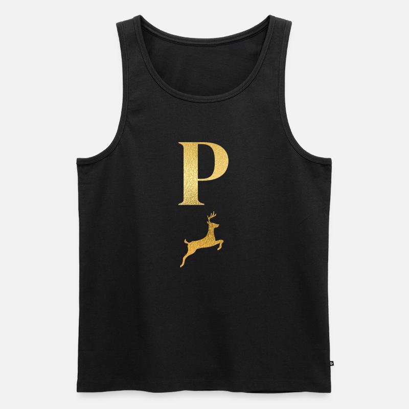 Buchstabe p goldener Hirsch - Geschenkidee - Männer Premium Bio Tank Top - Schwarz