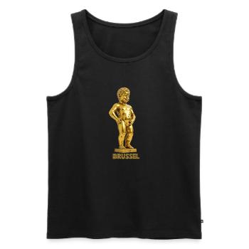 Manneken pis Brussels gold - Débardeur bio Premium Homme - noir - Devant - AI Model Male 178 light (178cm)