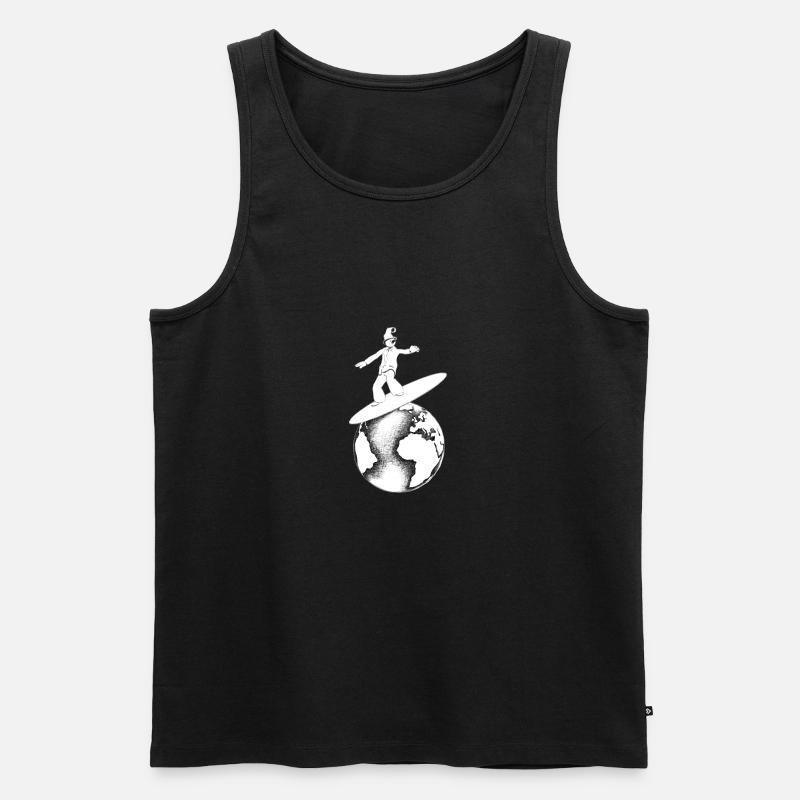 Retro Globe Surfer - Männer Premium Bio Tank Top - Schwarz