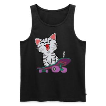 CAT ON SKATEBOARD - Men's Premium Organic Tank Top - black - Front - AI Model Male 178 light (178cm)