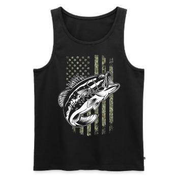 Pêche à la perche American Camo USA Flag - Débardeur bio Premium Homme - noir - Devant - AI Model Male 178 light (178cm)