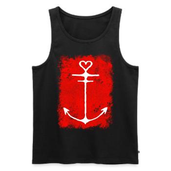 Côte Mer Accueil Ancre Moin Idées cadeaux Mer du Nord - Débardeur bio Premium Homme - noir - Devant - Michal (187cm)