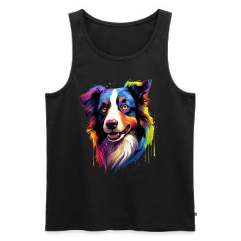 Colorful Border Collie Dog Head - Men's Premium Organic Tank Top - black - Front - Michal (187cm)
