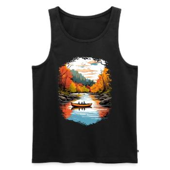 Verträumter Waldfluss: Bootsfahrt in der Natur - Männer Premium Bio Tank Top - Schwarz - Vorne - AI Model Male 178 light (178cm)
