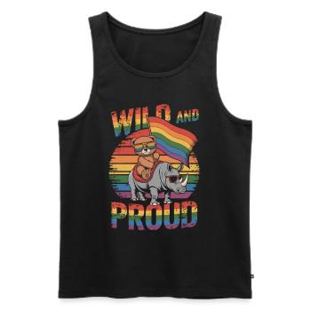 Teddy Bear chevauche le rhinocéros LGBTQ Rainbow Flag - Débardeur bio Premium Homme - noir - Devant - AI Model Male 178 light (178cm)