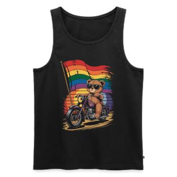 Teddy Bear Rides Motorcycle LGBTQ Rainbow Banner - Men's Premium Organic Tank Top - black - Front - Michal (187cm)
