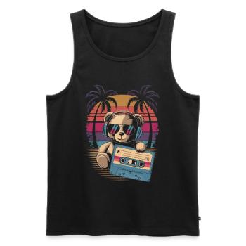 Teddy bear with sunglasses and music cassette - Men's Premium Organic Tank Top - black - Front - AI Model Male 178 light (178cm)