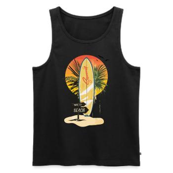 Planche de surf coucher de soleil – palmiers, été et plage - Débardeur bio Premium Homme - noir - Devant - Michal (187cm)