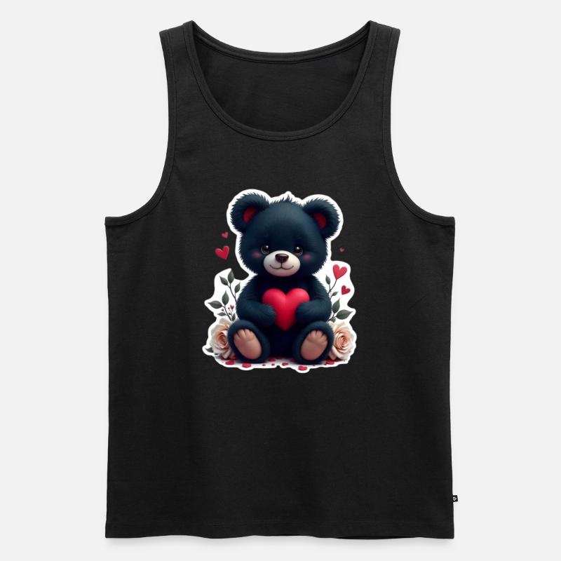 Schwarzer Teddy mit Herz - Männer Premium Bio Tank Top - Schwarz