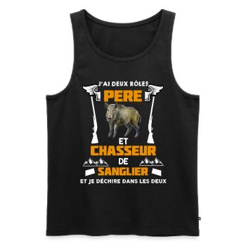 J'Ai Deux Rôles Père et Chasseur De Sanglier - Débardeur bio Premium Homme - noir - Devant - AI Model Male 178 light (178cm)