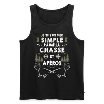 12 - mec simple chasse et apéro 9.png - Débardeur bio Premium Homme - noir - Devant - AI Model Male 178 light (178cm)