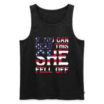 If You Can Read This She Fell Off - Männer Premium Bio Tank Top - Schwarz - Vorne - AI Model Male 178 light (178cm)