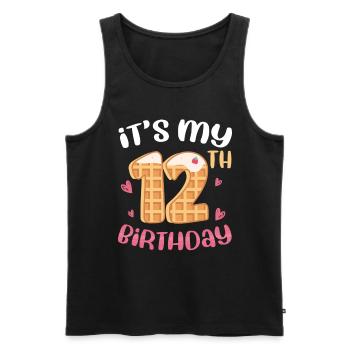 Gaufre du 12e anniversaire - Débardeur bio Premium Homme - noir - Devant - AI Model Male 178 light (178cm)