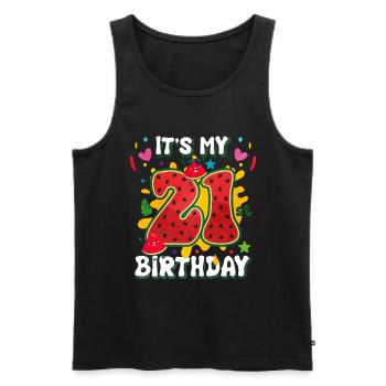 21e anniversaire Cadeau d’été de pastèque - Débardeur bio Premium Homme - noir - Devant - AI Model Male 178 light (178cm)