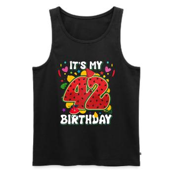 42nd Birthday Watermelon - Men's Premium Organic Tank Top - black - Front - Michal (187cm)