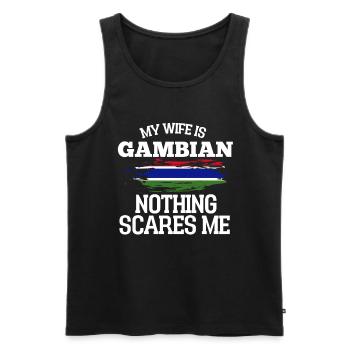 Gambie Épouse - Débardeur bio Premium Homme - noir - Devant - Michal (187cm)