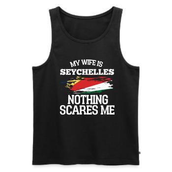 Seychelles - Men's Premium Organic Tank Top - black - Front - AI Model Male 178 light (178cm)