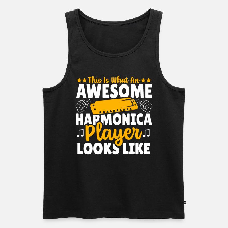 Playing Harmonica Gift - Men's Premium Organic Tank Top - black