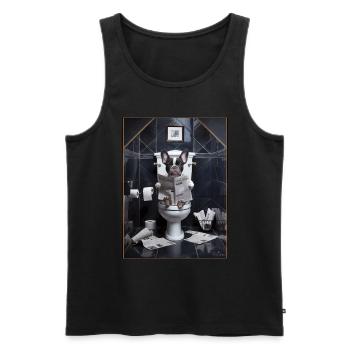 Frenchie Toilette Zeitung lesen Geschenk - Männer Premium Bio Tank Top - Schwarz - Vorne - AI Model Male 178 light (178cm)