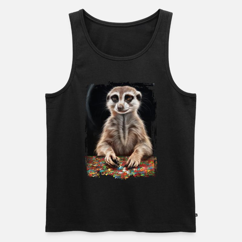 Erdmännchen spielt Puzzle Geschenk - Männer Premium Bio Tank Top - Schwarz