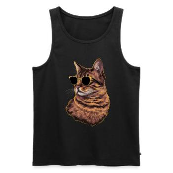 Sonnenbrill mit Katzenmotiv Havanna-Braun Geschenk - Männer Premium Bio Tank Top - Schwarz - Vorne - Michal (187cm)