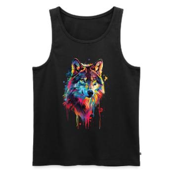Wolf - Männer Premium Bio Tank Top - Schwarz - Vorne - AI Model Male 178 light (178cm)