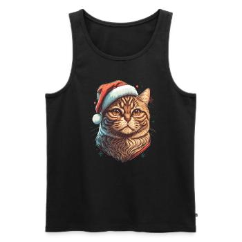 Lovely cat wearing Santa Claus hat - Men's Premium Organic Tank Top - black - Front - Michal (187cm)