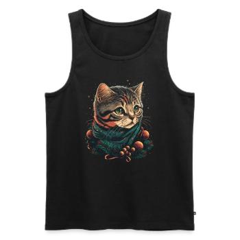 Schöne Katze mit Weihnachtshut - Männer Premium Bio Tank Top - Schwarz - Vorne - AI Model Male 178 light (178cm)