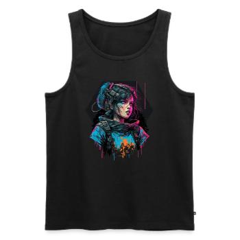 Superbe illustration numérique d’une fille époustouflante - Débardeur bio Premium Homme - noir - Devant - AI Model Male 178 light (178cm)