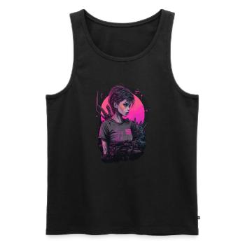 Une femme futuriste époustouflante le Noël parfait - Débardeur bio Premium Homme - noir - Devant - AI Model Male 178 light (178cm)