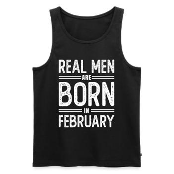 Anniversaire De vrais hommes naissent en février - Débardeur bio Premium Homme - noir - Devant - AI Model Male 178 light (178cm)