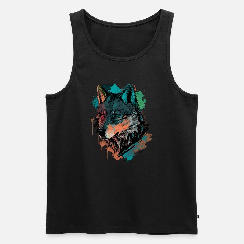 Cooles digitales Gemälde eines Wolfes - Männer Premium Bio Tank Top - Schwarz