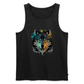 Merveilleux dessin d’une tête de loup - Débardeur bio Premium Homme - noir - Devant - Michal (187cm)