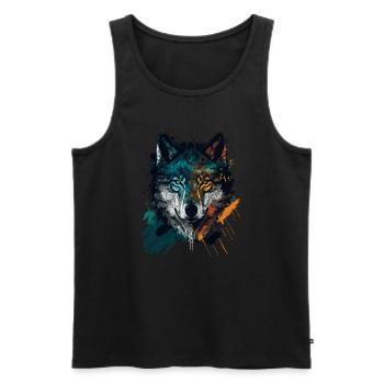 Une œuvre d’art à tête de loup comme cadeau de Noël fabuleux - Débardeur bio Premium Homme - noir - Devant - Michal (187cm)