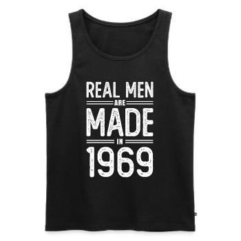 Anniversaire De vrais hommes sont nés en 1969 - Débardeur bio Premium Homme - noir - Devant - Michal (187cm)