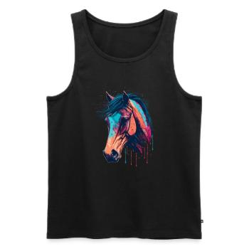 Dessin de tête de cheval - Débardeur bio Premium Homme - noir - Devant - Michal (187cm)