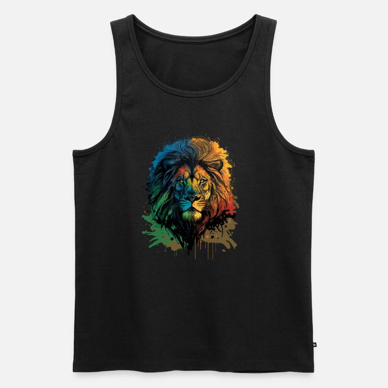 Farbiger Löwenkopf - Männer Premium Bio Tank Top - Schwarz
