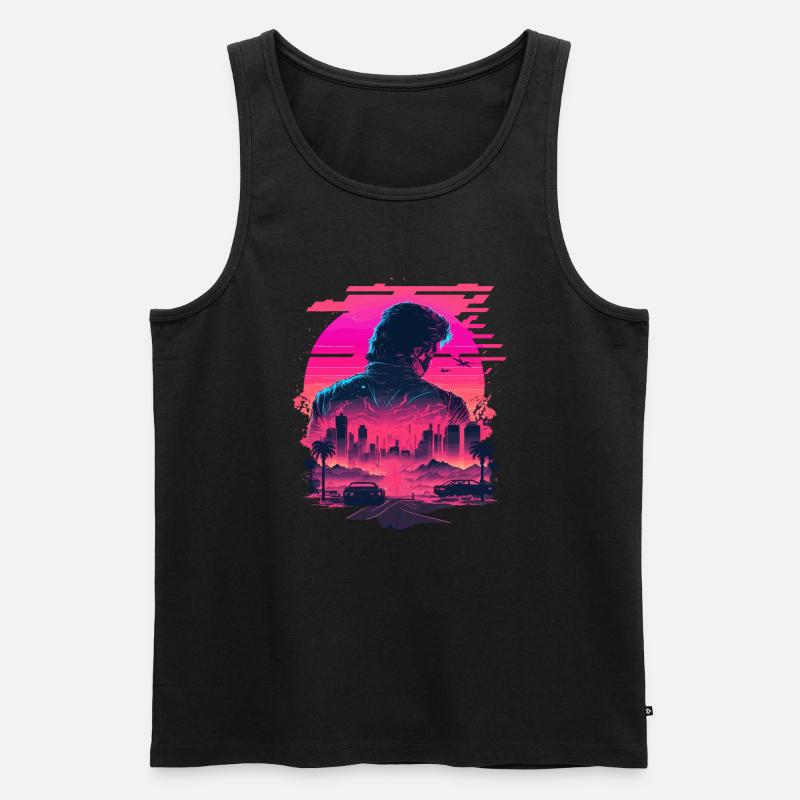 Synthwave City Skyline - Männer Premium Bio Tank Top - Schwarz