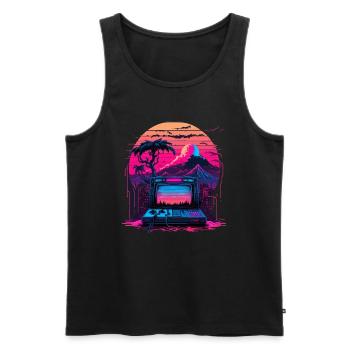 Vaporwave Computer - Männer Premium Bio Tank Top - Schwarz - Vorne - Michal (187cm)