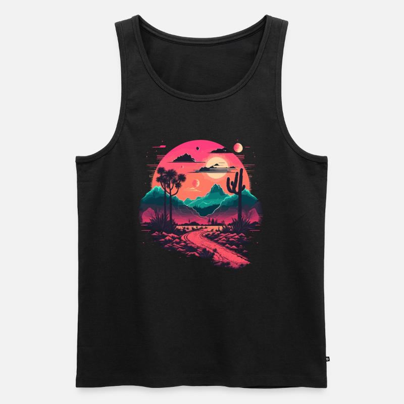 Synthwave-Gebirge - Männer Premium Bio Tank Top - Schwarz