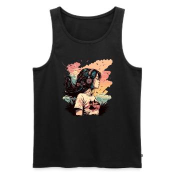 Anime Girl écoute de la musique - Débardeur bio Premium Homme - noir - Devant - AI Model Male 178 light (178cm)
