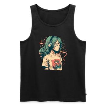 Study Girl hört Musik - Männer Premium Bio Tank Top - Schwarz - Vorne - AI Model Male 178 light (178cm)